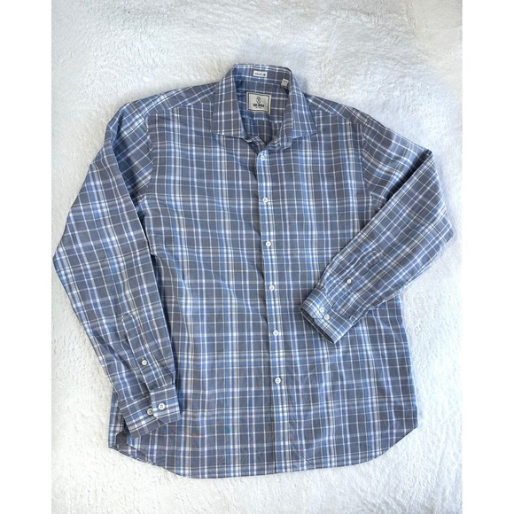 Todd Snyder Blue Plaid Mens 17 34/35 100s button down dress shirt Two Ply Cotton